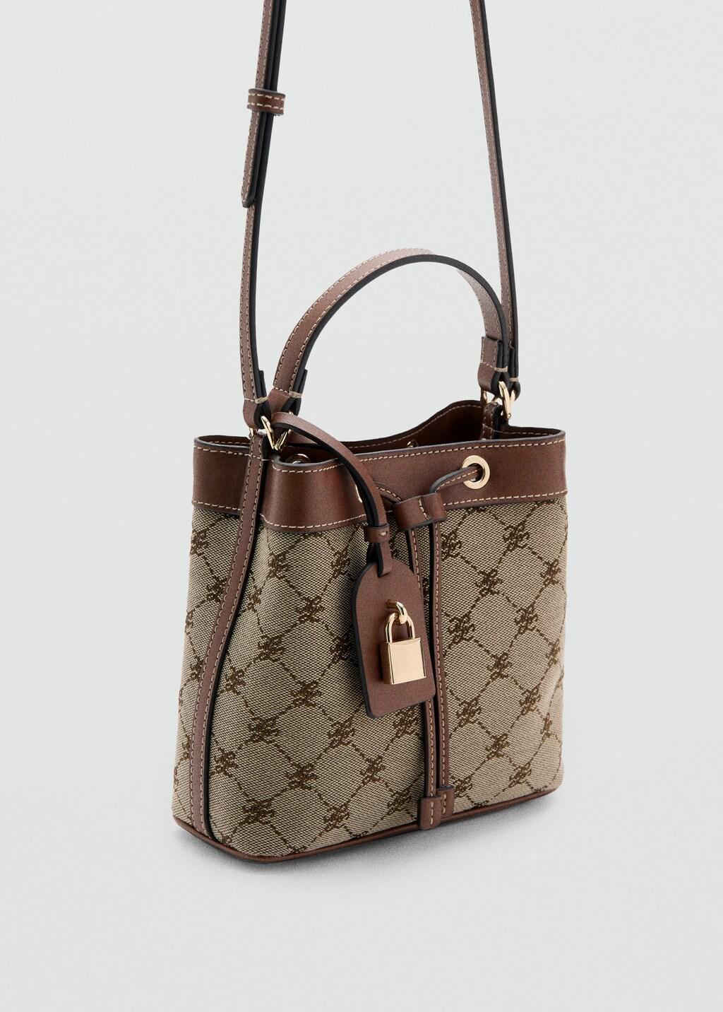 Brown Jacquard Bucket Bag With Logo, Medium Brown, large image number 0