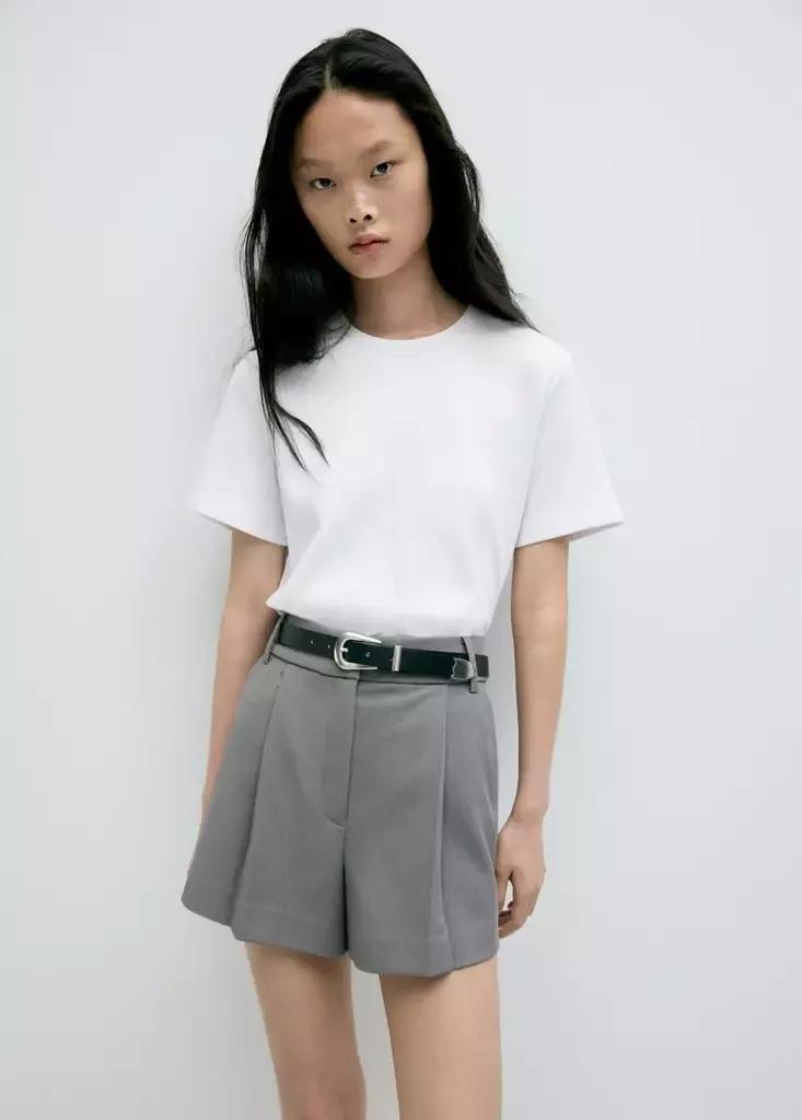 White Rounded Neck Cotton T-Shirt, , medium