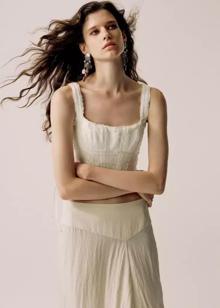Beige Asymmetric Skirt With Lace Detail, , medium