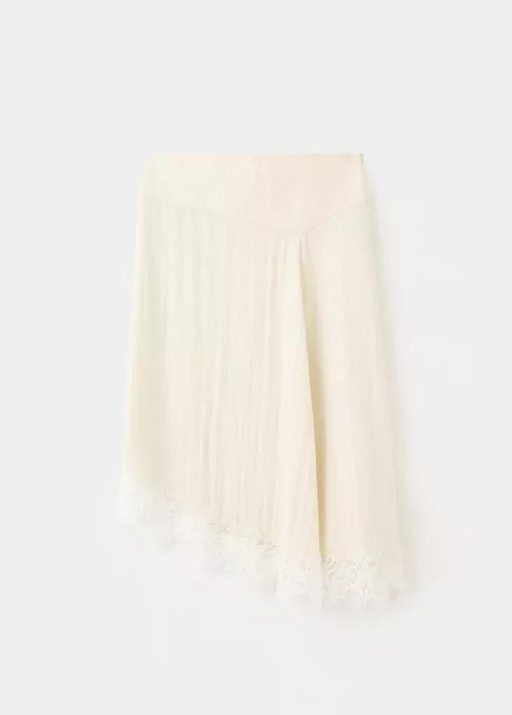Beige Asymmetric Skirt With Lace Detail, , large image number 4