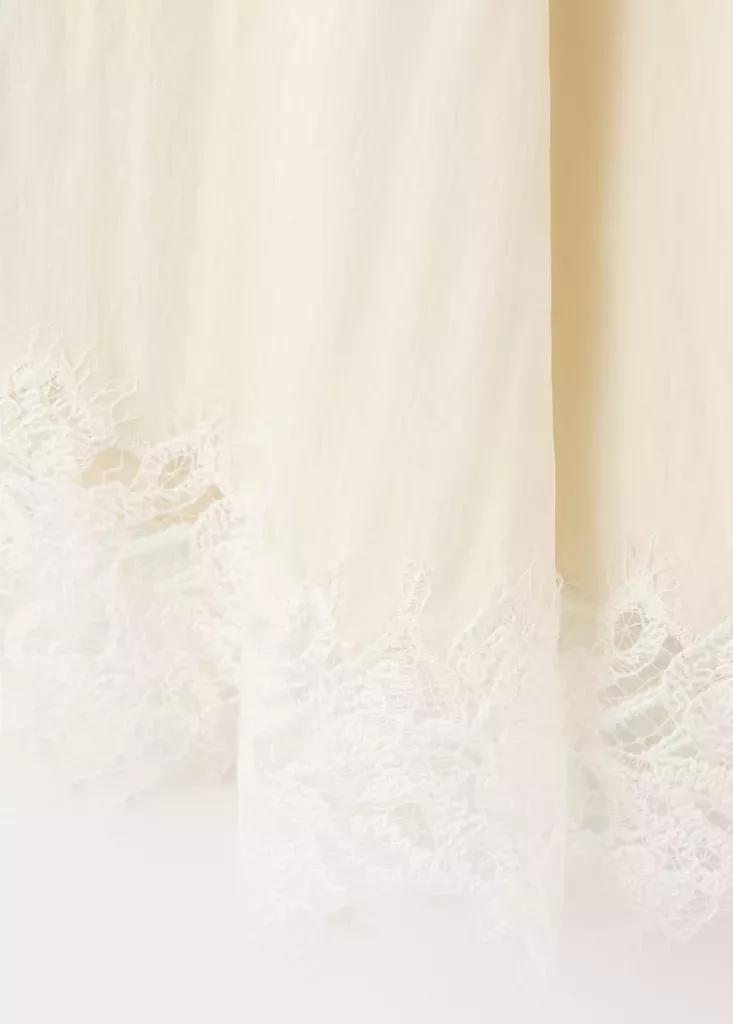 Beige Asymmetric Skirt With Lace Detail, , large image number 6