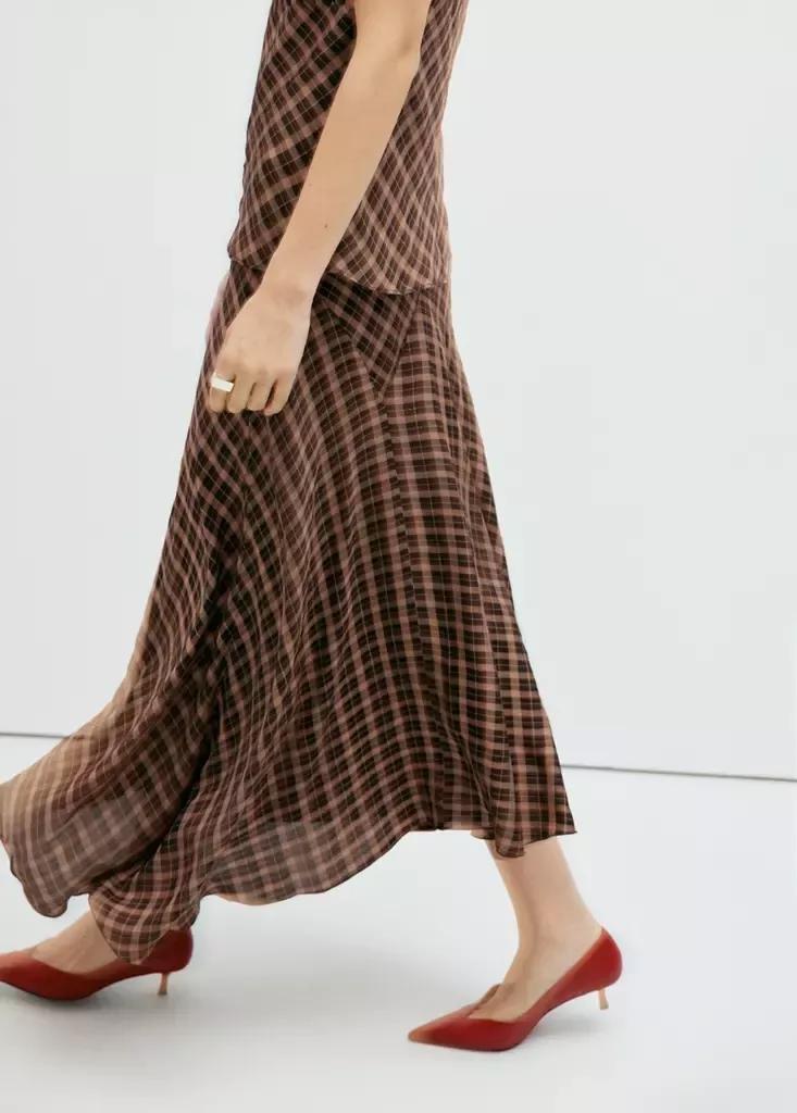 BROWN Checked asymmetric skirt, Brown, large image number 0