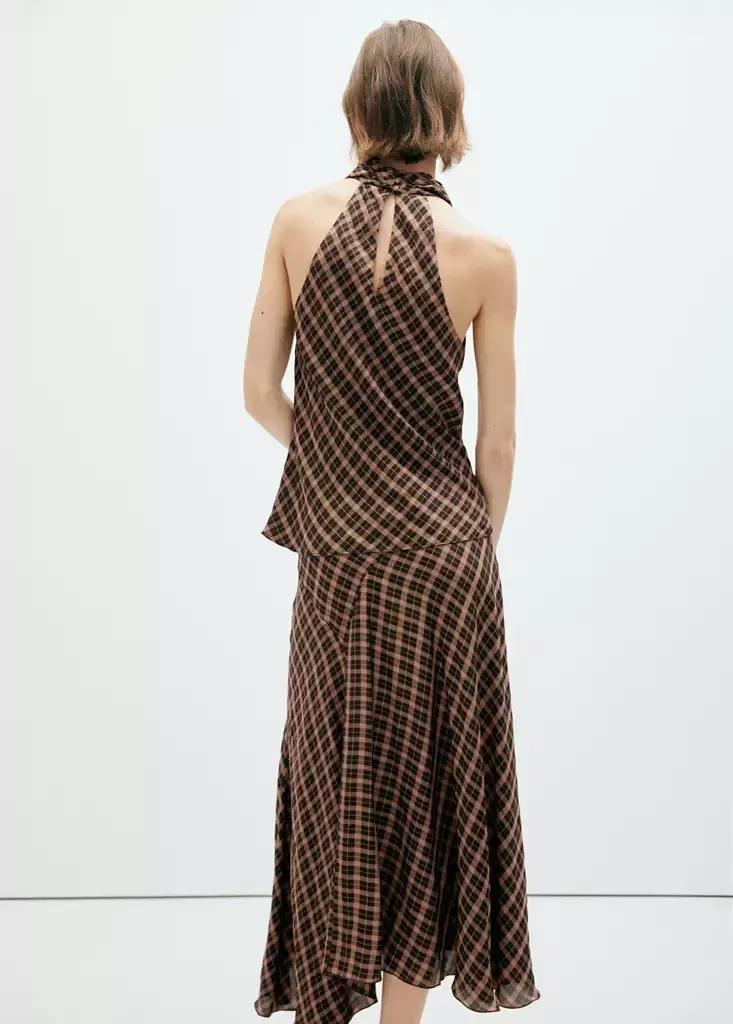 BROWN Checked asymmetric skirt, Brown, medium