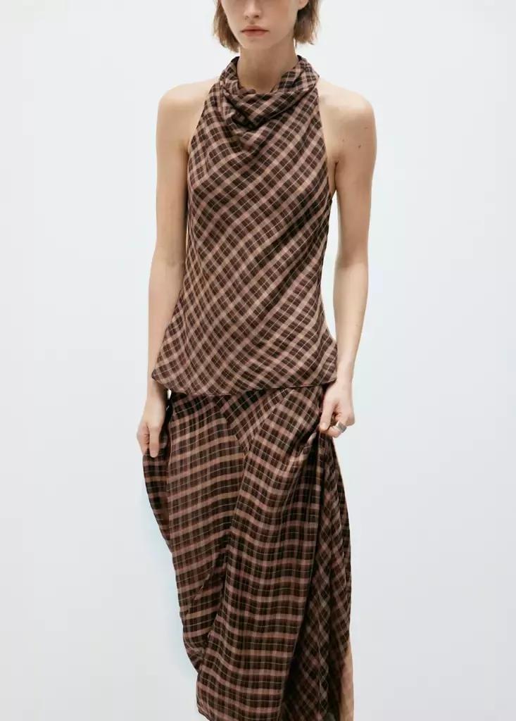 BROWN Checked asymmetric skirt, Brown, large image number 3