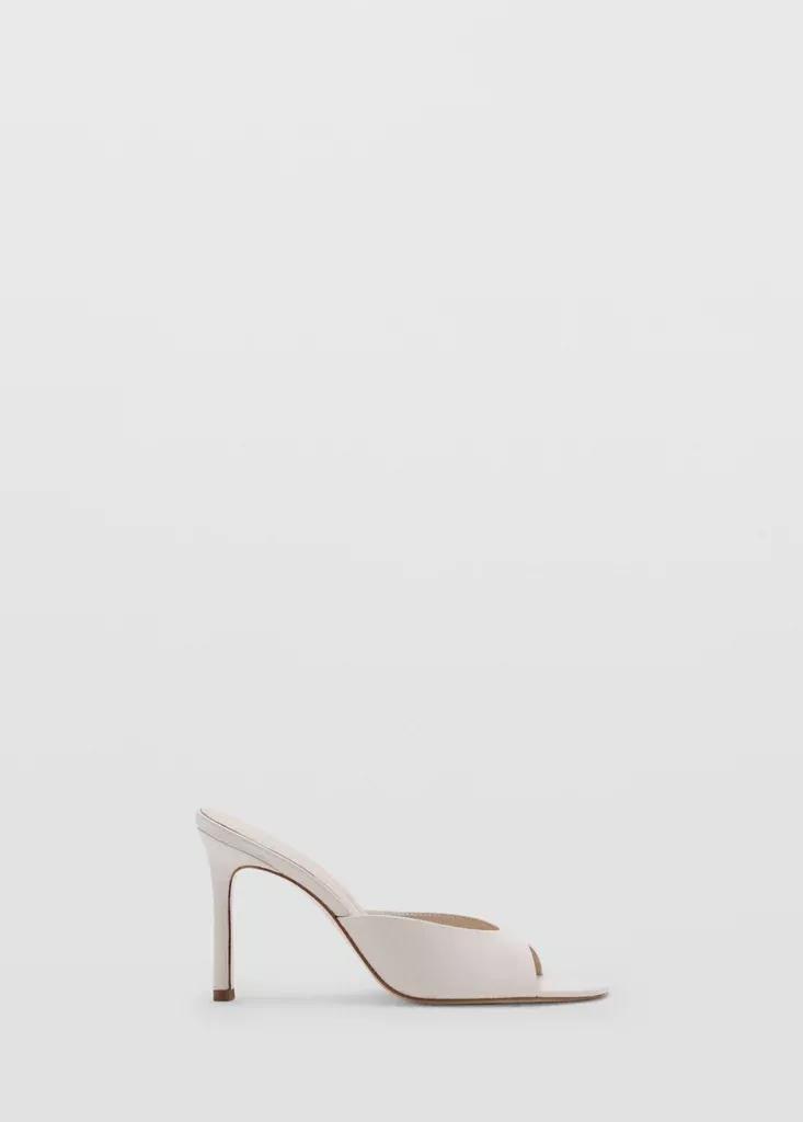 Beige Stiletto Heel Leather Sandals, Light Beige, large image number 0