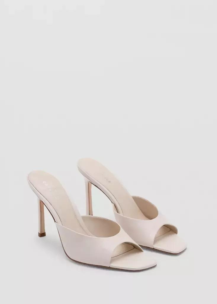 Beige Stiletto Heel Leather Sandals, Light Beige, large image number 1