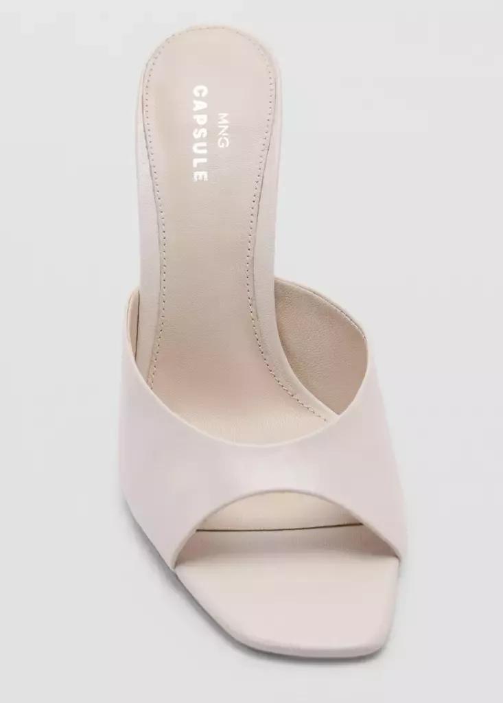 Beige Stiletto Heel Leather Sandals, Light Beige, large image number 4