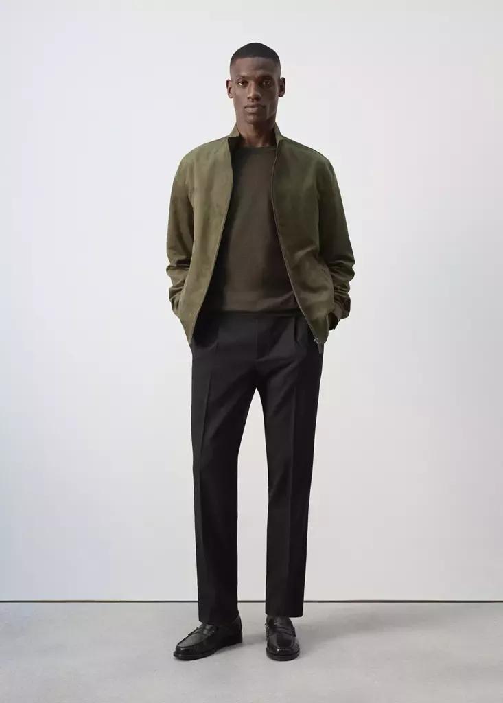 Khaki Suede-Effect Bomber Jacket, , medium