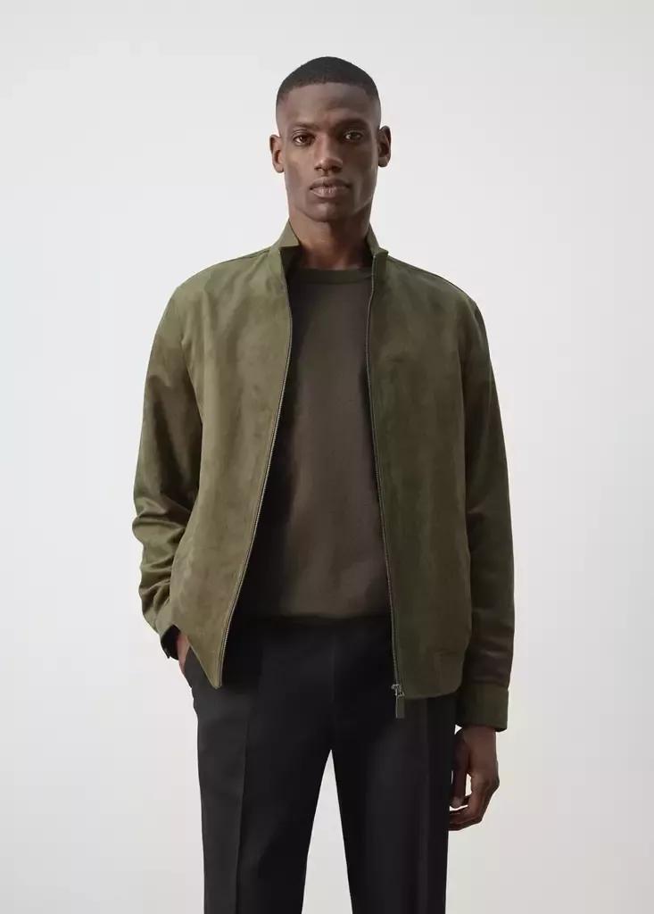 Khaki Suede-Effect Bomber Jacket, , large image number 1
