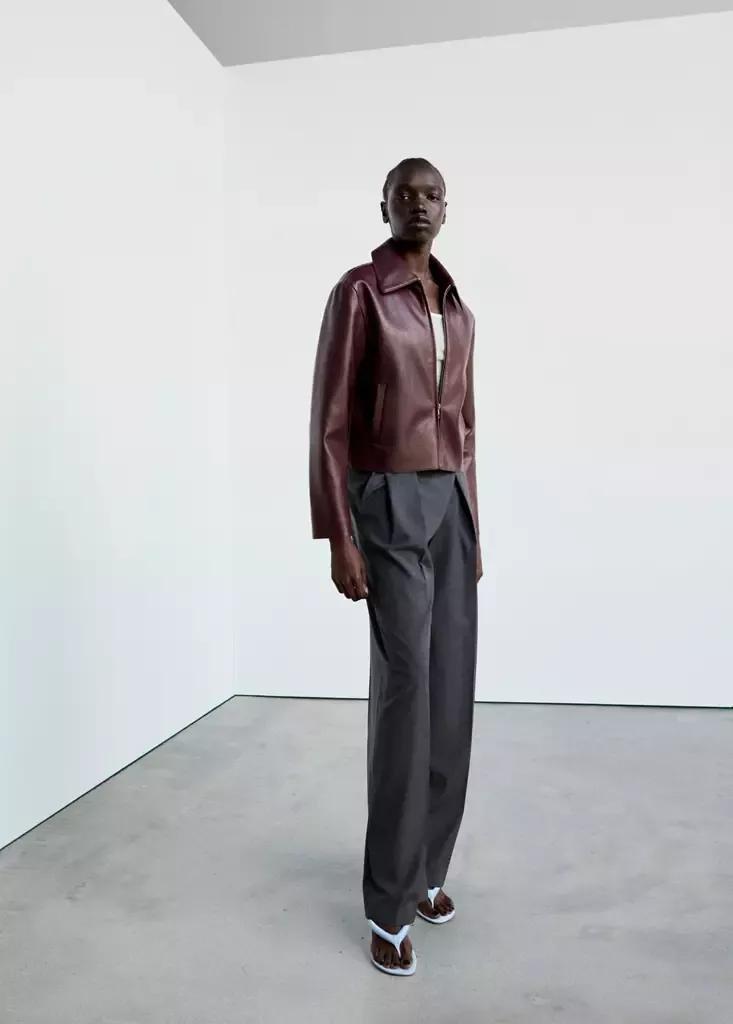 Red Faux Leather Zip-Up Jacket, Dark Red, large image number 1