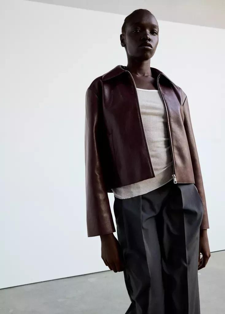 Red Faux Leather Zip-Up Jacket, Dark Red, large image number 3