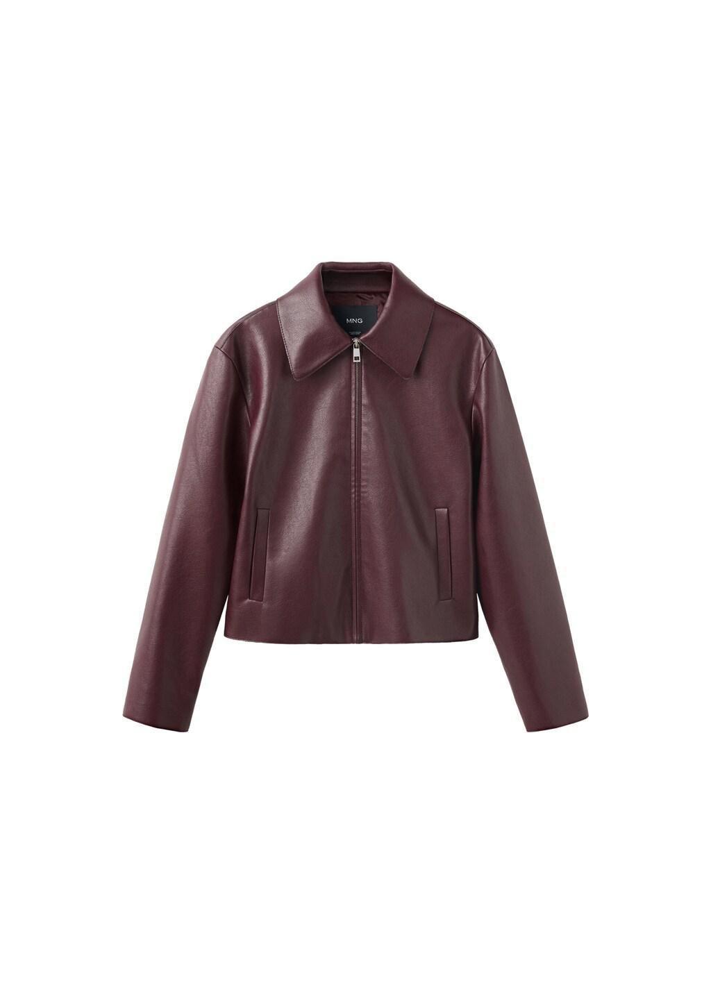 Red Faux Leather Zip-Up Jacket, Dark Red, large image number 5