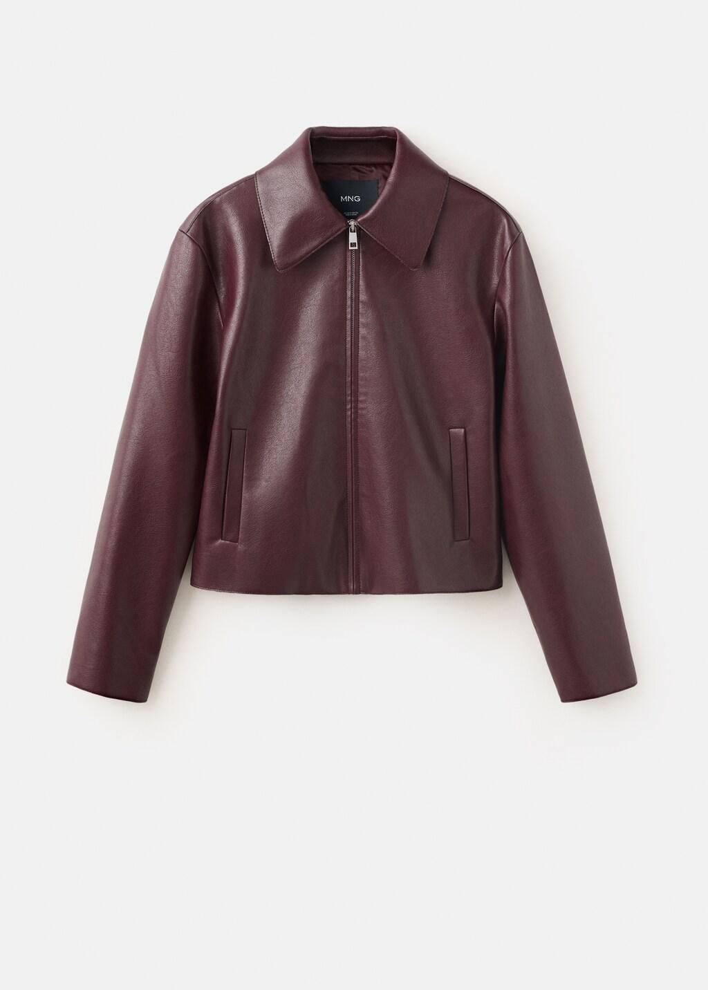 Red Faux Leather Zip-Up Jacket, Dark Red, large image number 6