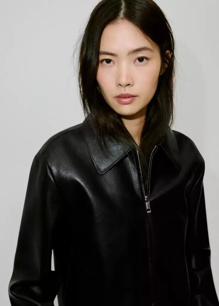 Black Faux Leather Zip-Up Jacket, Black, large image number 0