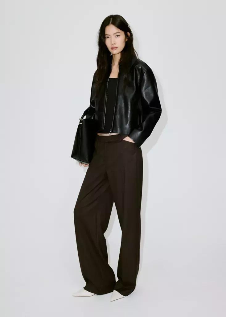 Black Faux Leather Zip-Up Jacket, Black, medium