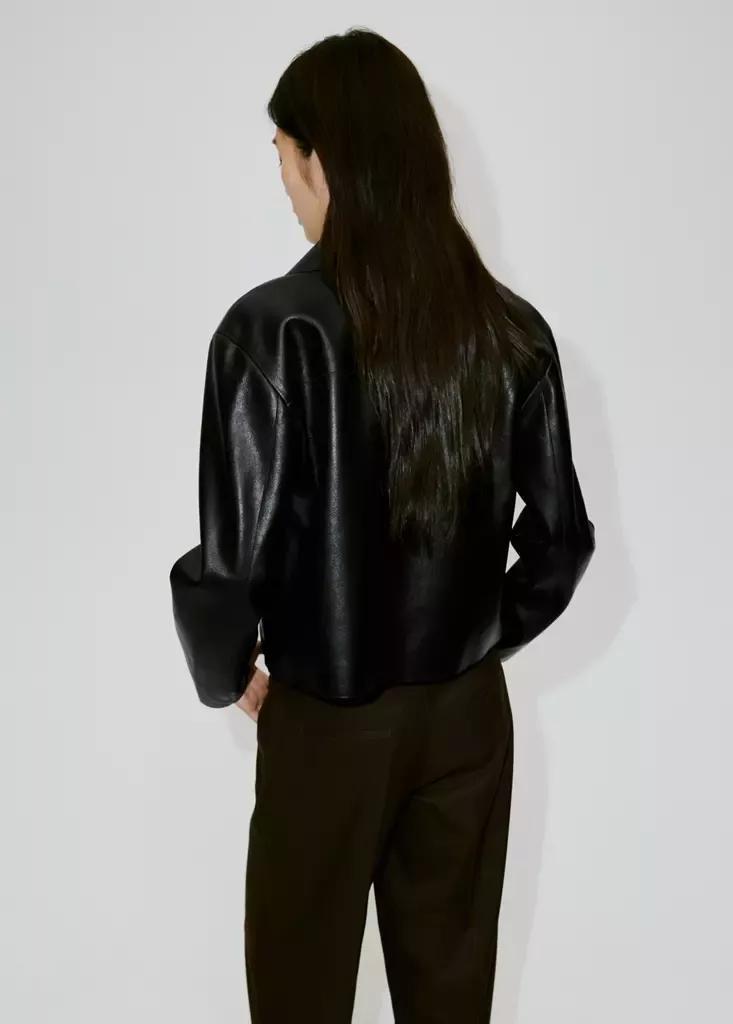 Black Faux Leather Zip-Up Jacket, Black, medium