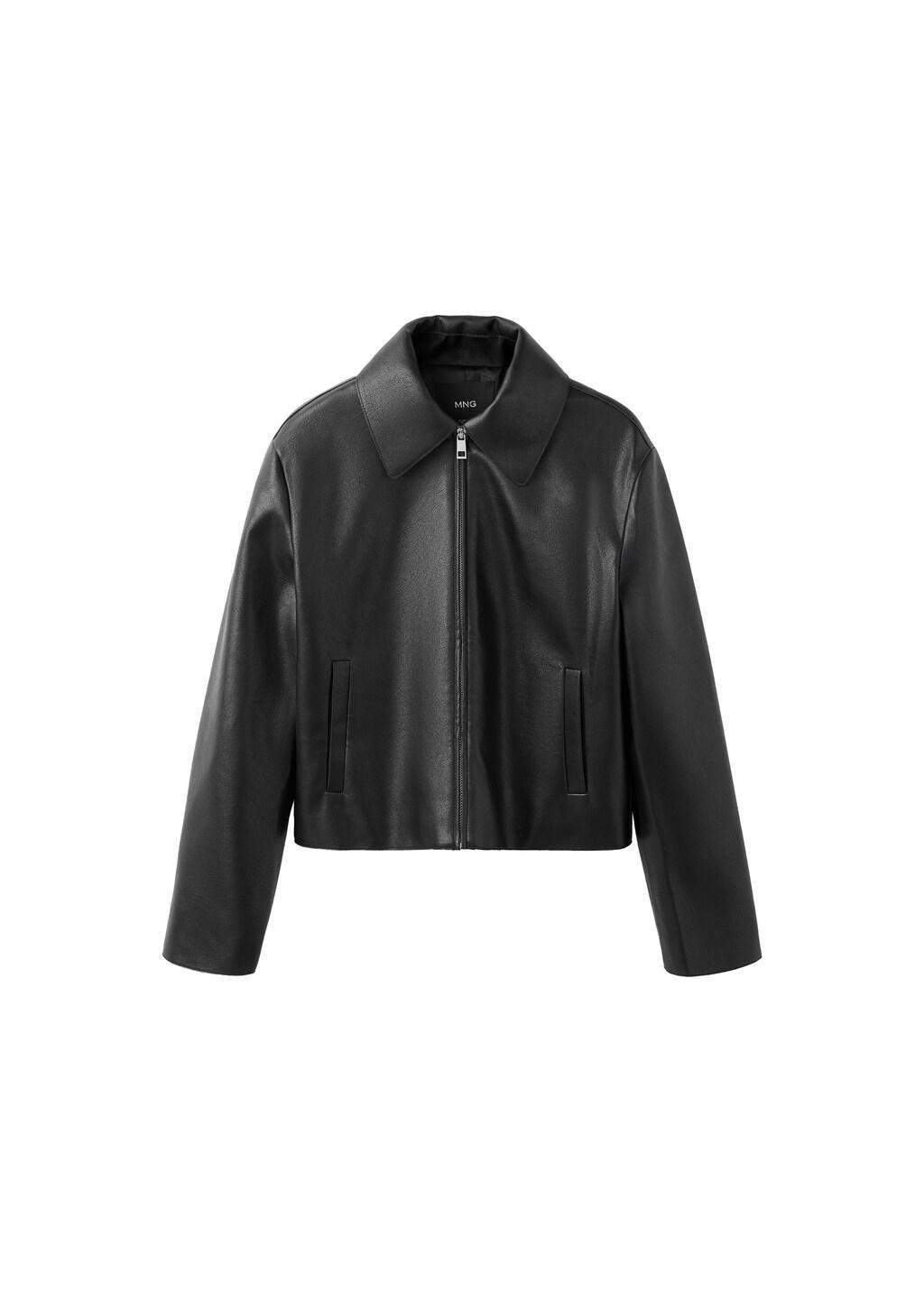 Black Faux Leather Zip-Up Jacket, Black, large image number 4