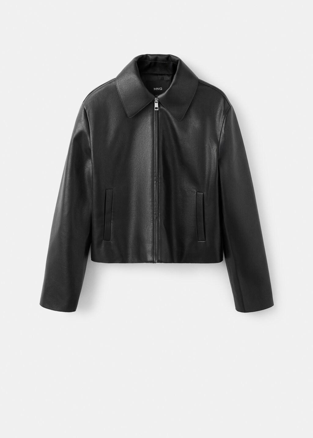 Black Faux Leather Zip-Up Jacket, Black, large image number 5