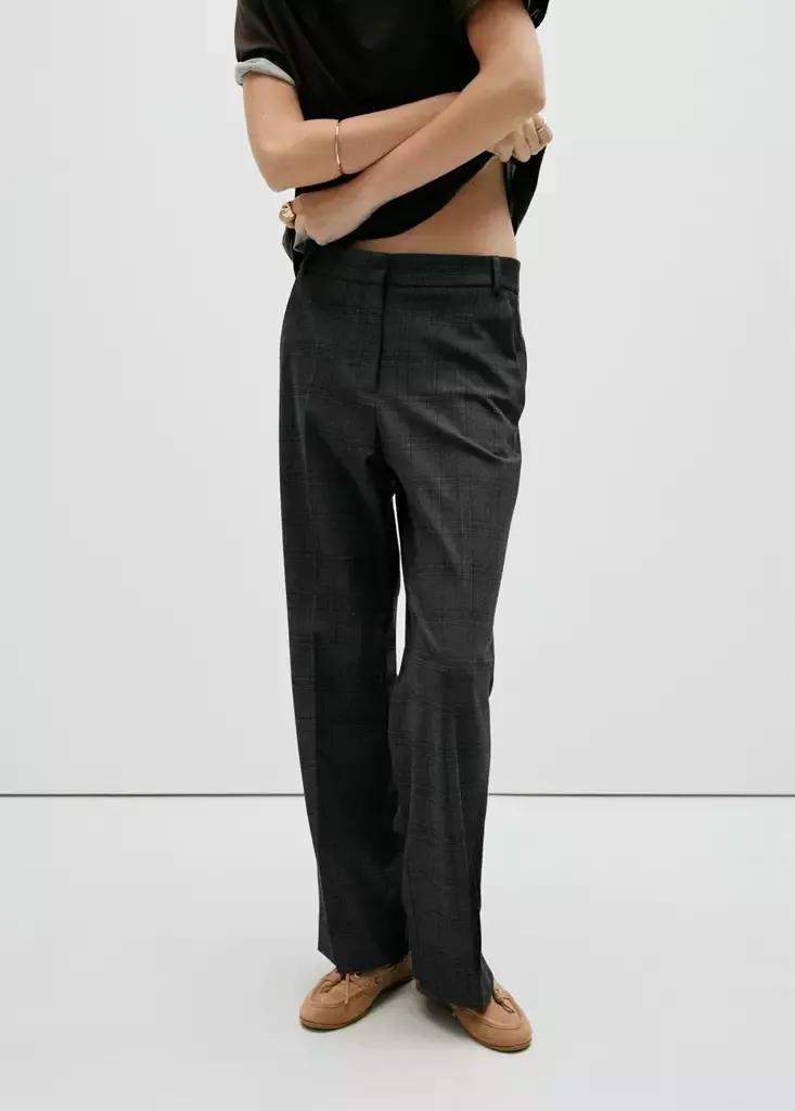 Grey Straight Mid-Rise Trousers, Grey, medium