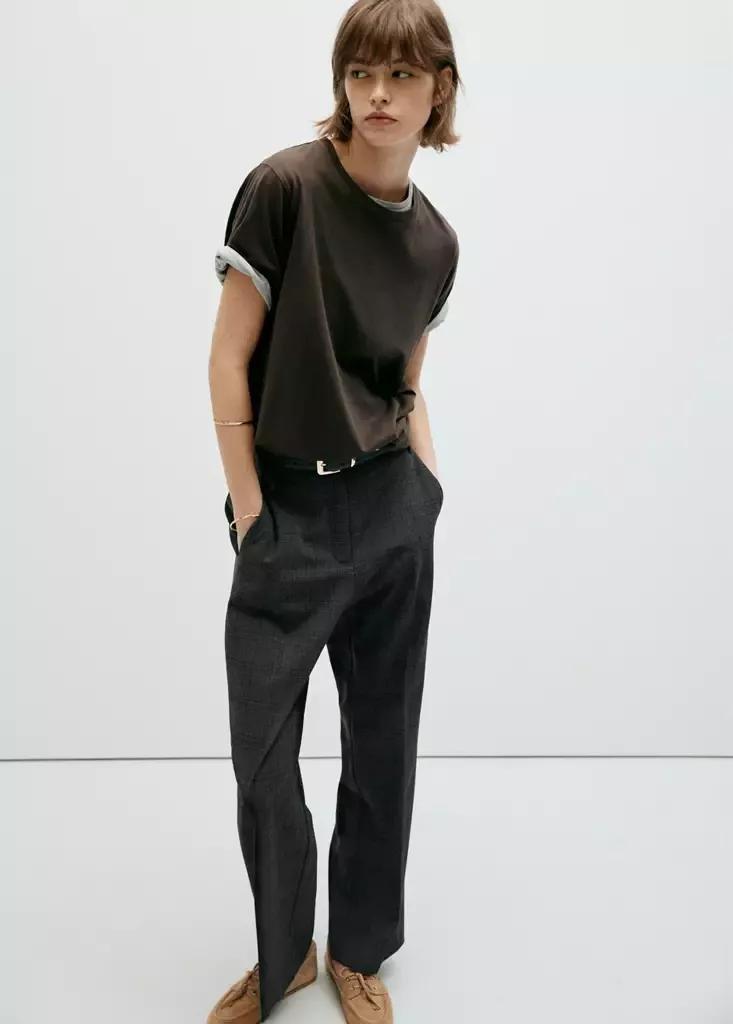 Grey Straight Mid-Rise Trousers, Grey, medium