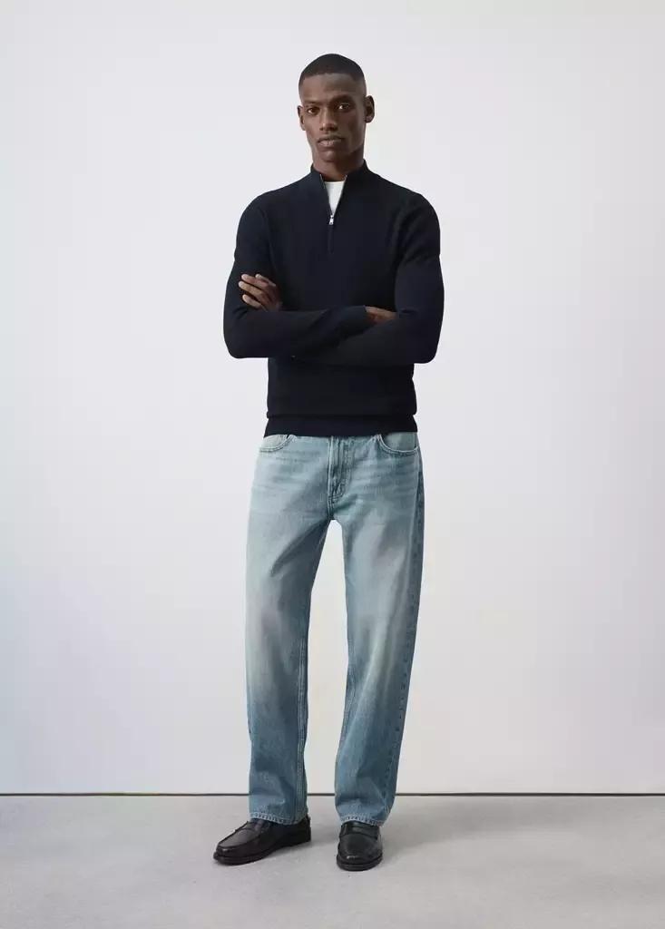 Navy Fine-Knit Cotton-Blend Jersey With Textured Zip-Up Fastening, Navy, large image number 0