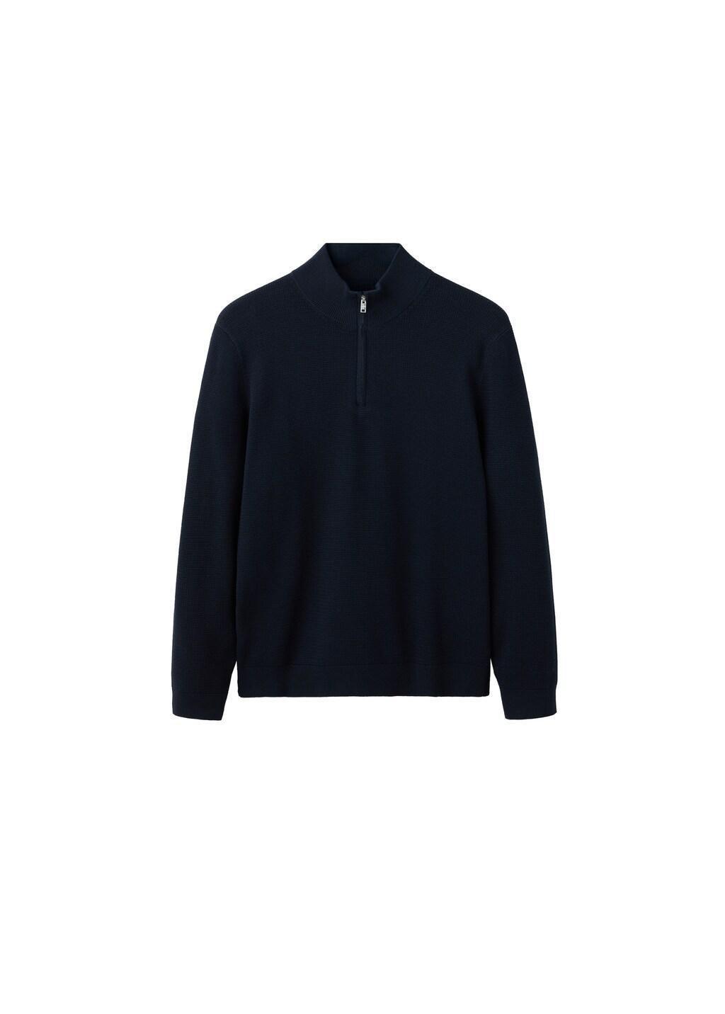 Navy Fine-Knit Cotton-Blend Jersey With Textured Zip-Up Fastening, Navy, large image number 4