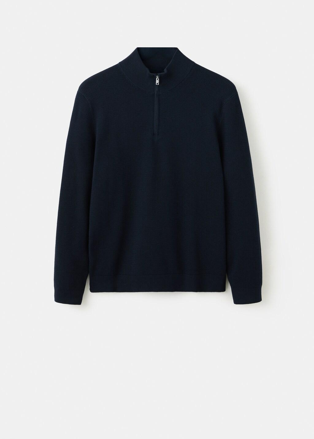 Navy Fine-Knit Cotton-Blend Jersey With Textured Zip-Up Fastening, Navy, large image number 5