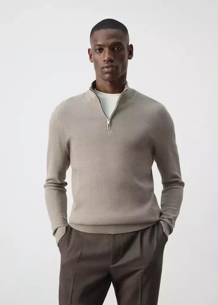 Grey Fine-Knit Cotton-Blend Jersey With Textured Zip-Up Fastening, Medium Grey, medium