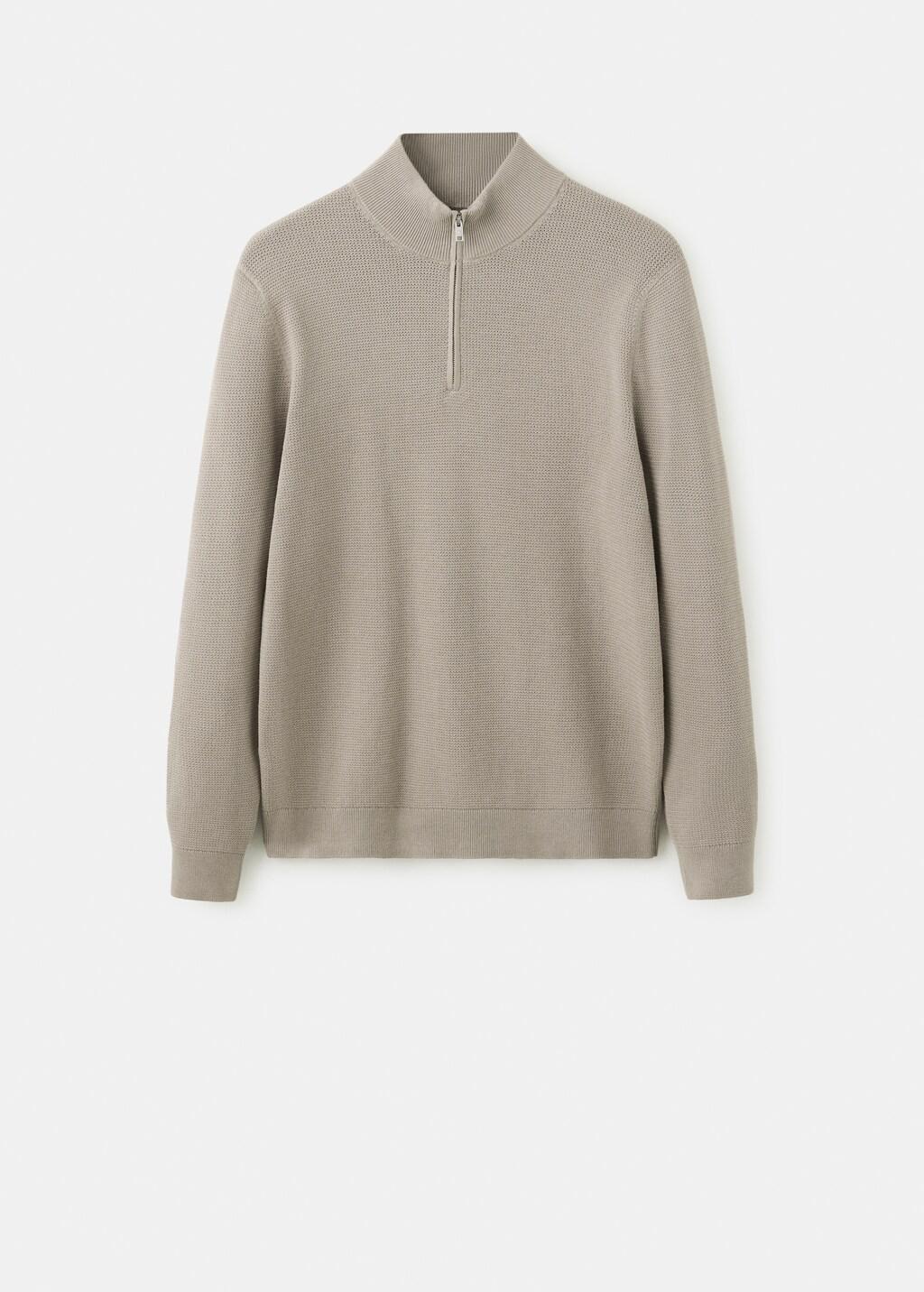 Grey Fine-Knit Cotton-Blend Jersey With Textured Zip-Up Fastening, Medium Grey, large image number 5