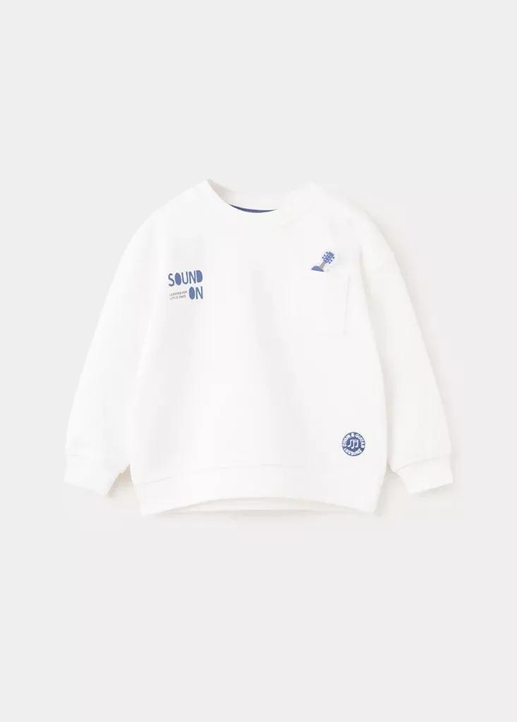 White Printed Sweatshirt 100% Cotton, Baby Boy, , large image number 0
