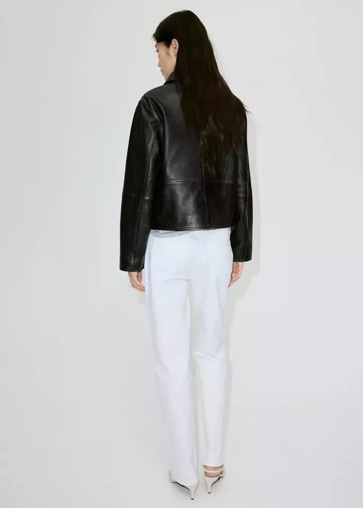 Brown Leather Jacket With Worn Effect, Brown, medium