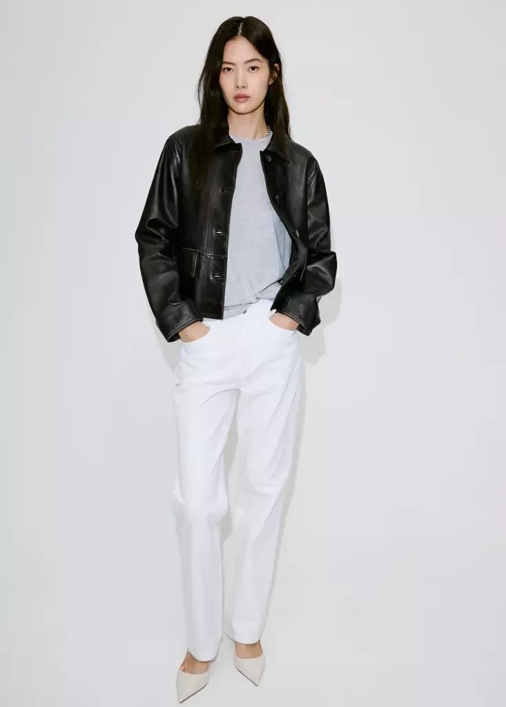 Brown Leather Jacket With Worn Effect, Brown, large image number 1