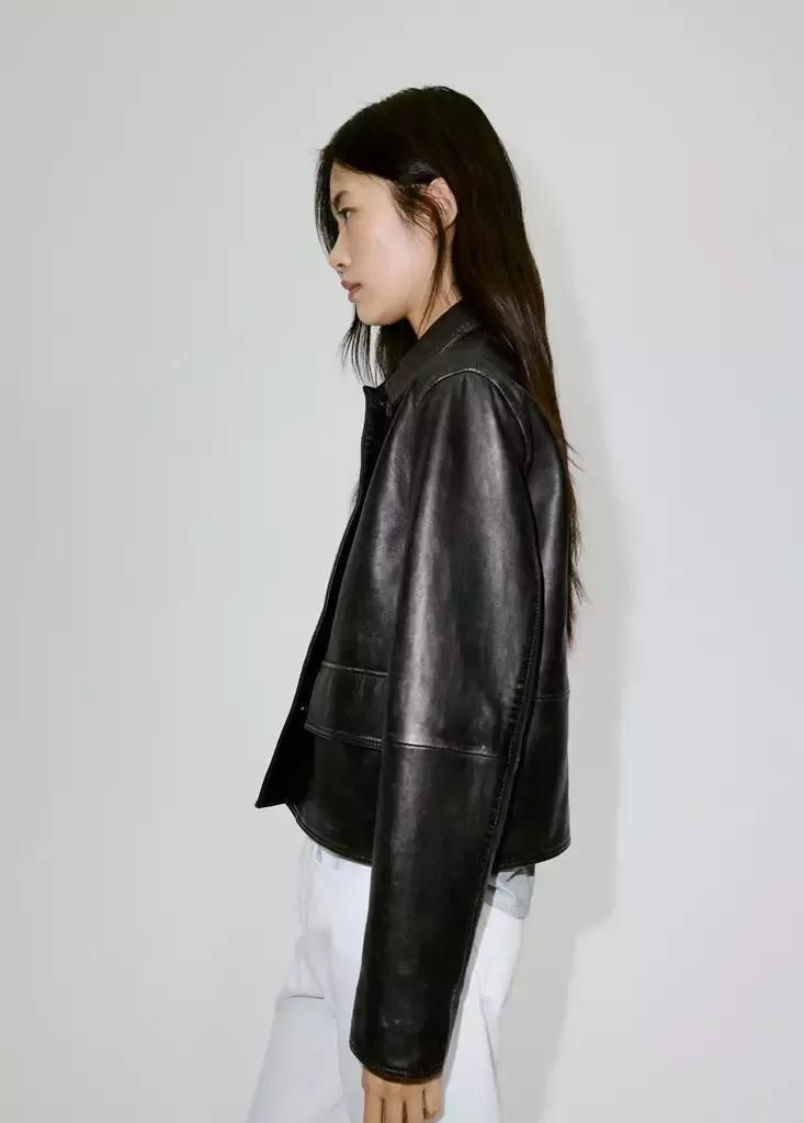 Brown Leather Jacket With Worn Effect, Brown, large image number 3
