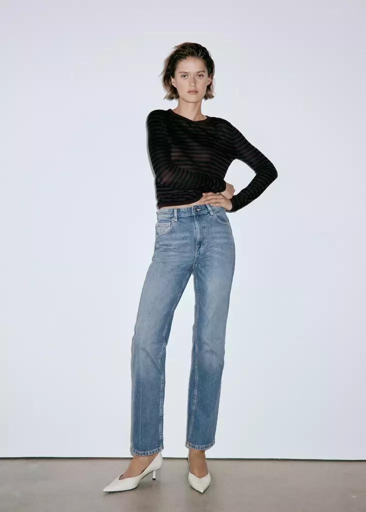 Blue High Waist Straight Jeans, , large image number 0