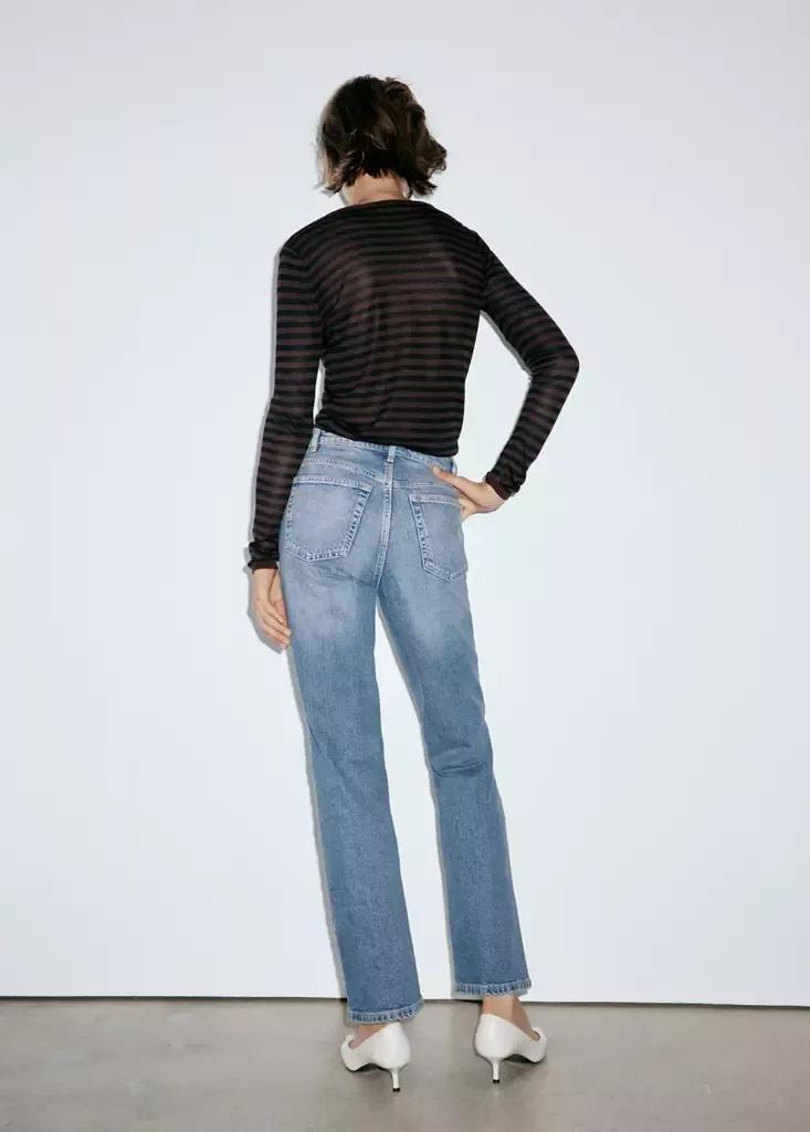 Blue High Waist Straight Jeans, , medium