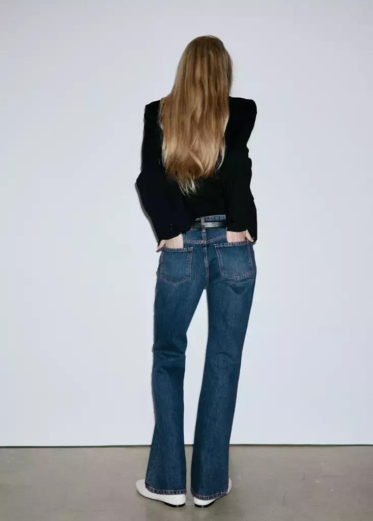 Blue Low-Rise Flared Jeans, , large image number 2