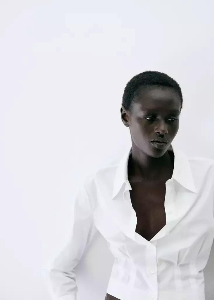 White Pleated Cotton Shirt, , medium