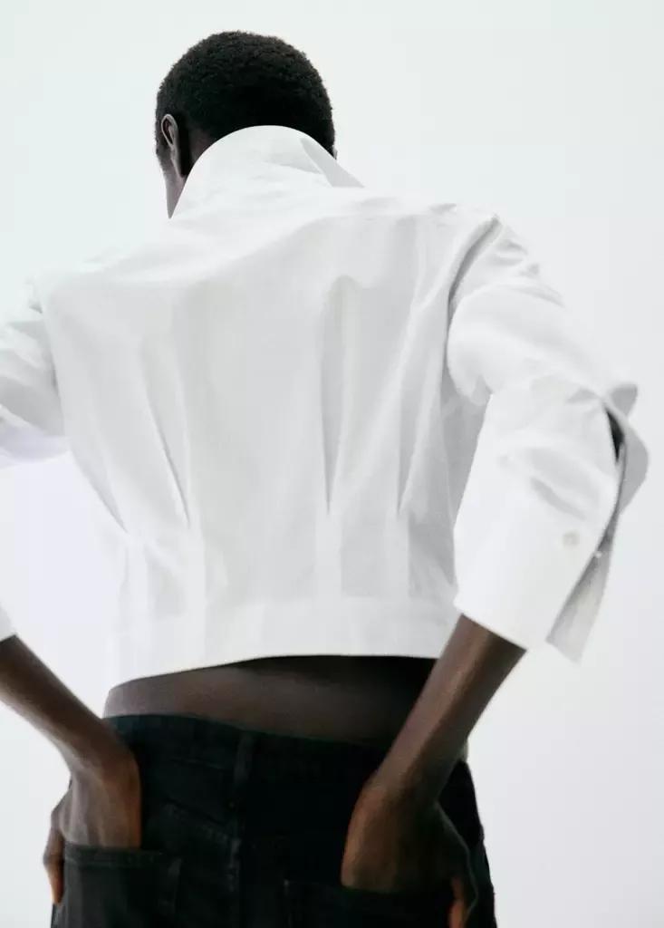 White Pleated Cotton Shirt, , medium