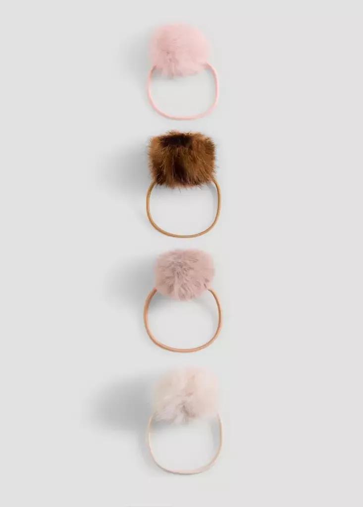 Beige Pom-Pom Hair Ties, Set Of 4, , large image number 0