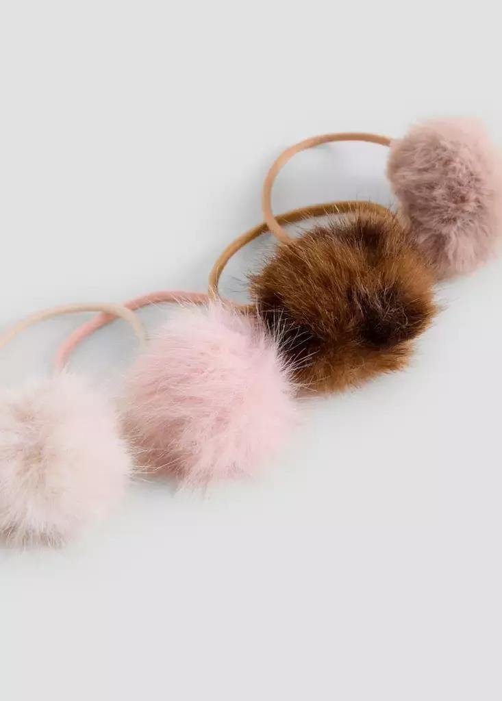Beige Pom-Pom Hair Ties, Set Of 4, , medium