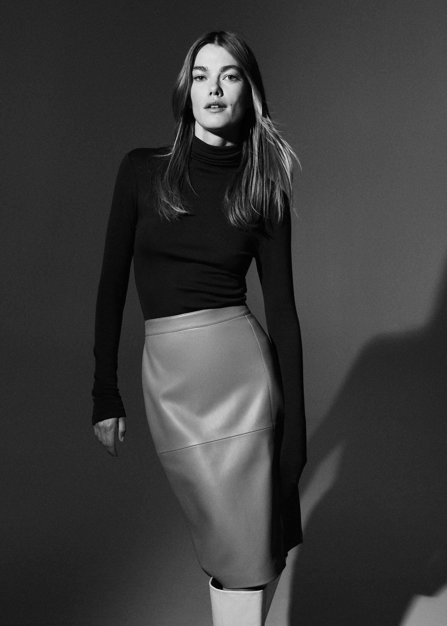 lt pastel grey Faux-leather pencil skirt, , large image number 2