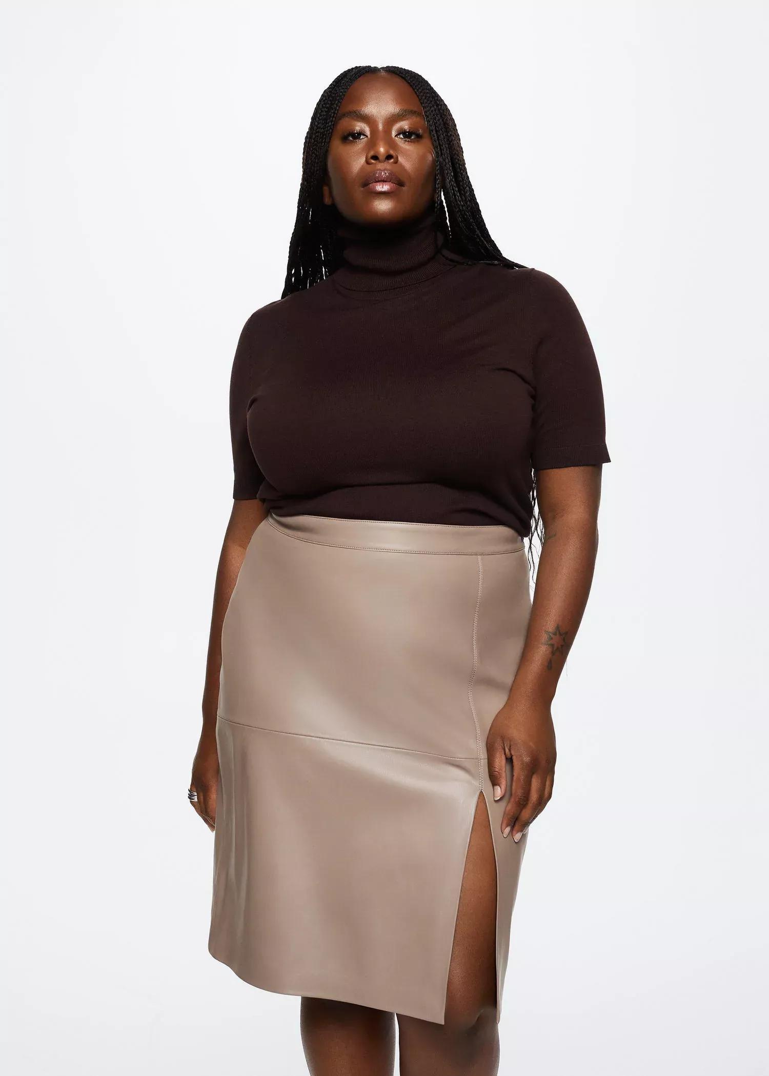 lt pastel grey Faux-leather pencil skirt, , large image number 6