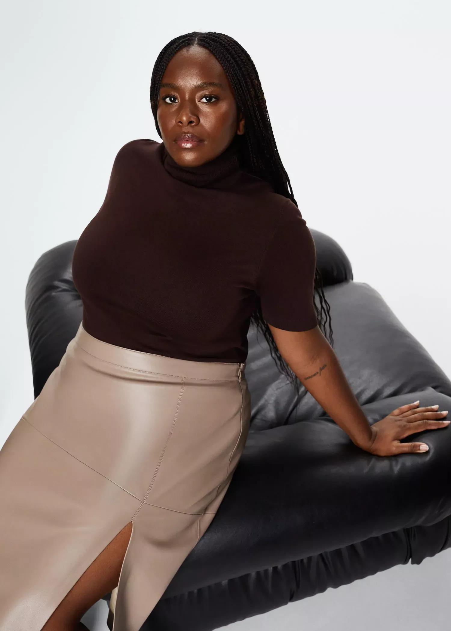 lt pastel grey Faux-leather pencil skirt, , large image number 7