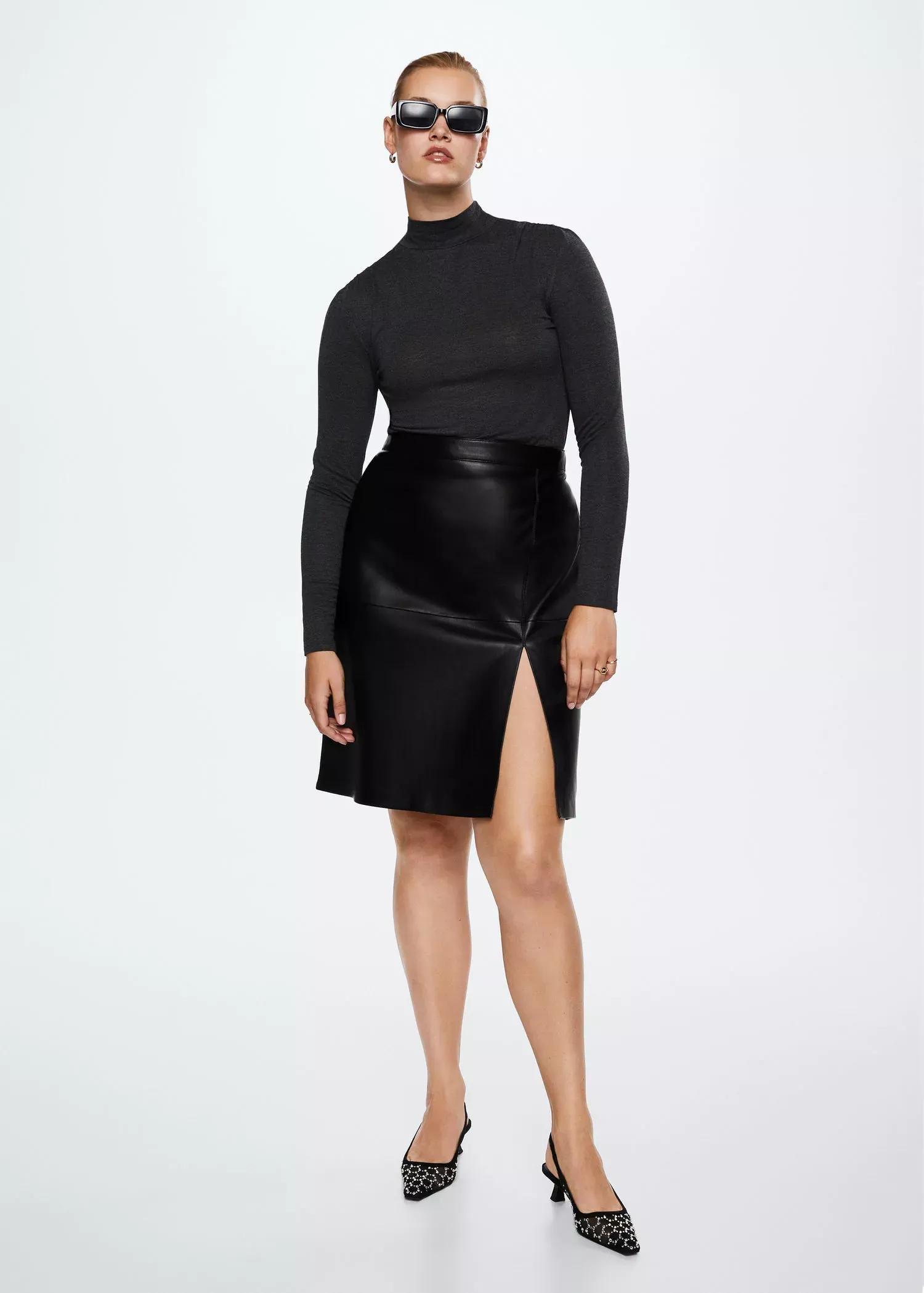 black Faux-leather pencil skirt, , large image number 4