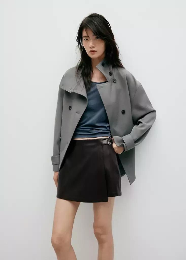 Brown Faux Leather Skirt With Buckle, , medium