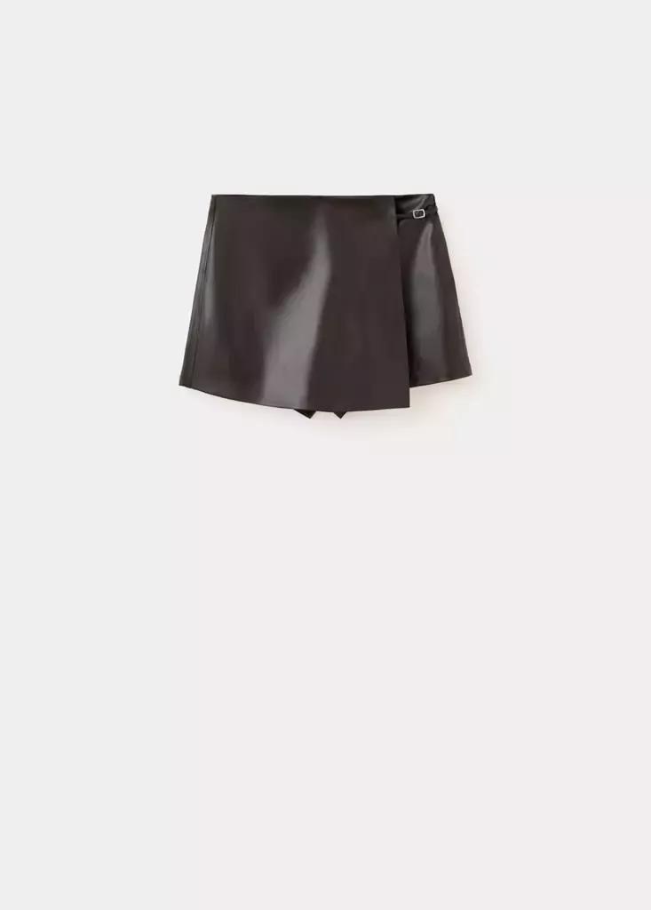 Brown Faux Leather Skirt With Buckle, , large image number 5