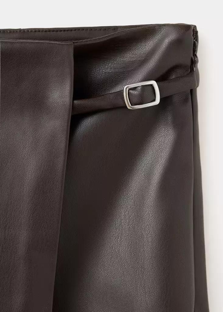 Brown Faux Leather Skirt With Buckle, , large image number 6
