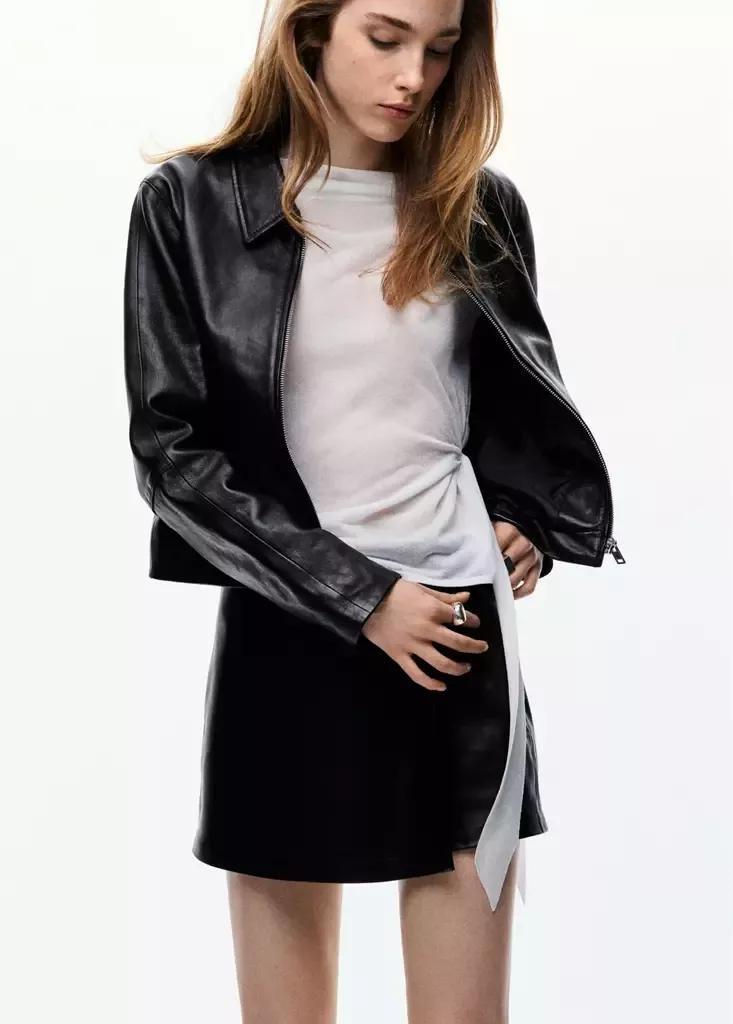 Black Faux Leather Skirt With Buckle, , large image number 3
