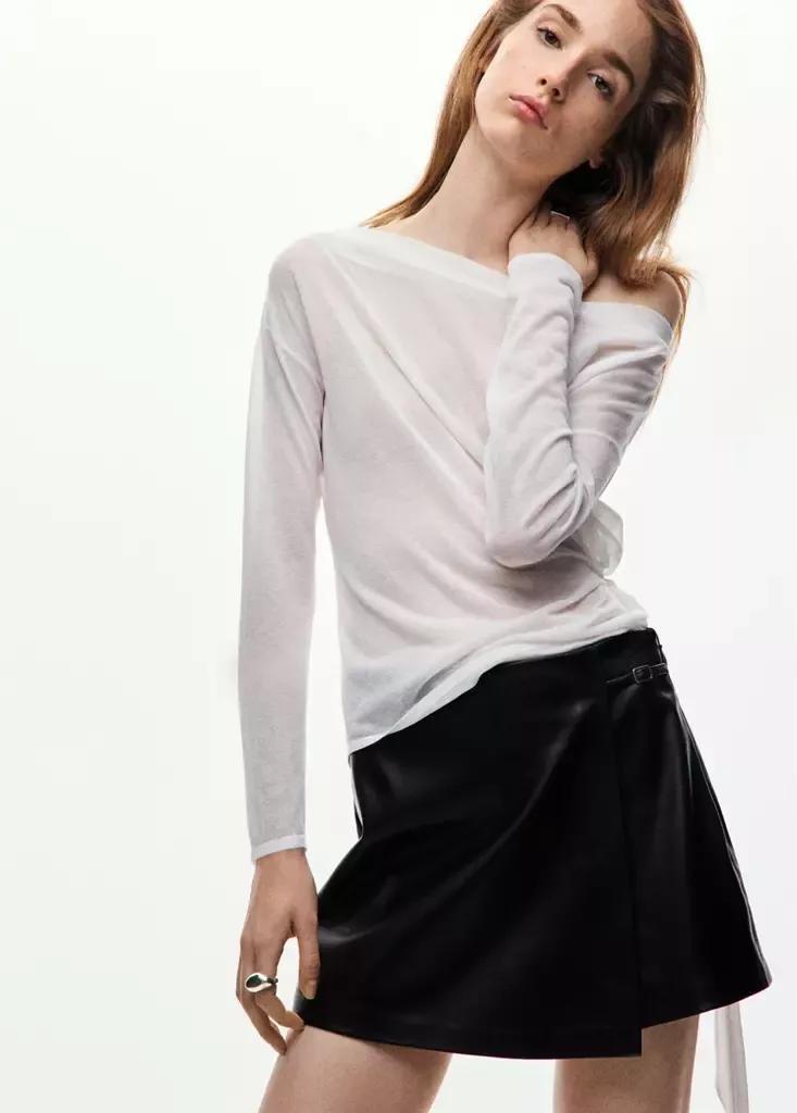 Black Faux Leather Skirt With Buckle, , large image number 4