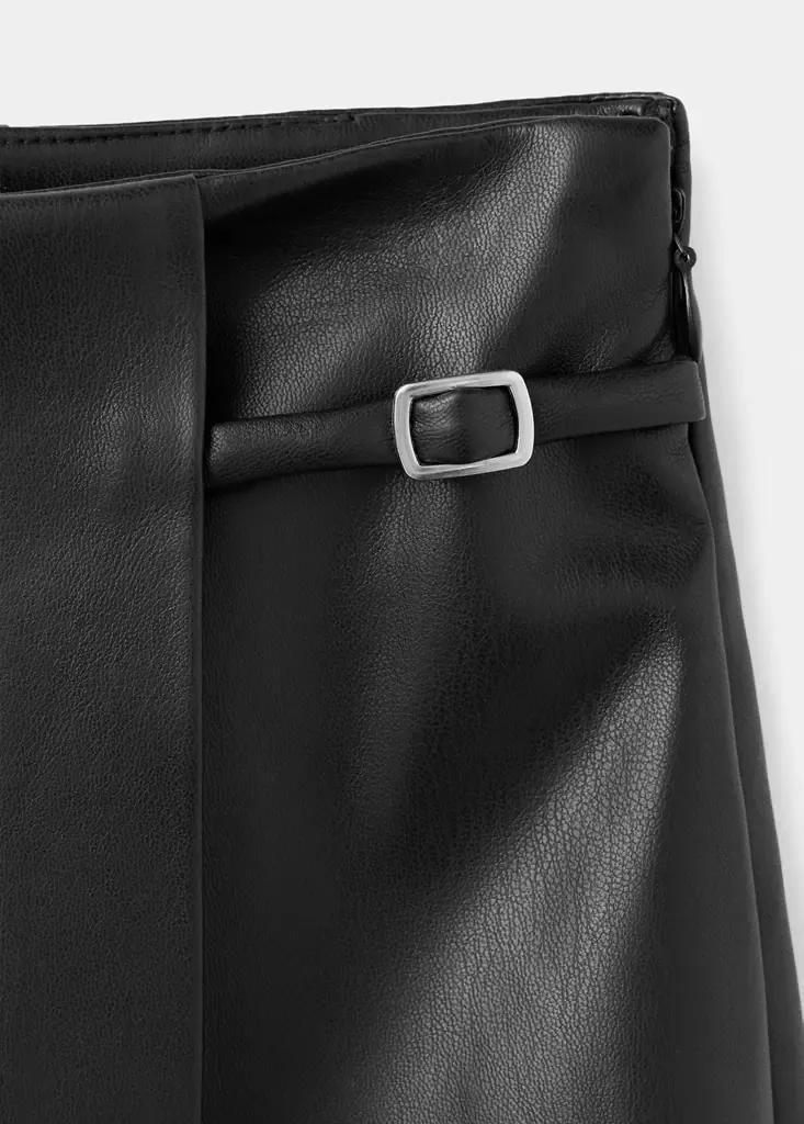 Black Faux Leather Skirt With Buckle, , large image number 6
